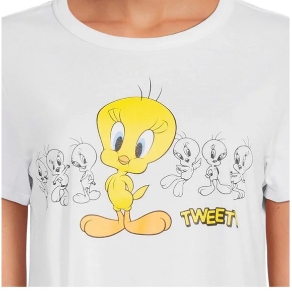 - WB Looney tunes tweety bird t-shirt cropped top Ruched O ring tee new - Picture 5 of 8